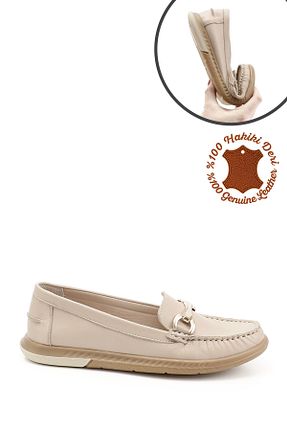 کفش لوفر بژ زنانه چرم خالص GÖNDERİ(R) - کد 922672237