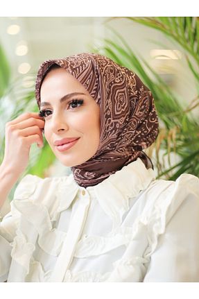 روسری قهوه ای پنبه پلی استر efdal şal eşarp - کد 922694647