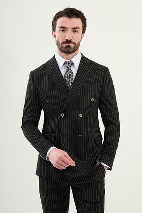 کت و شلوار مشکی مردانه یقه پرستوئی Mcr - کد 922724118