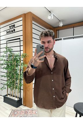 پیراهن قهوه ای مردانه اورسایز UTTBASİC - کد 811131505