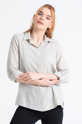 پیراهن طوسی زنانه رگولار Eliş Şile Bezi - کد 683017561