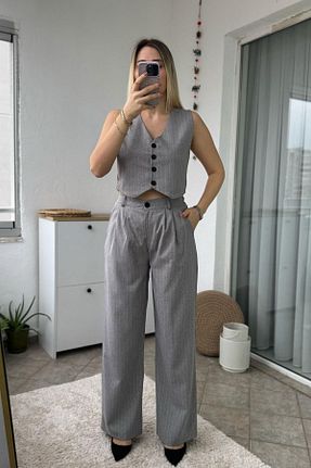 ست بالاتنه و پائین تنه طوسی زنانه بافتنی Kubos Moda - کد 922758561