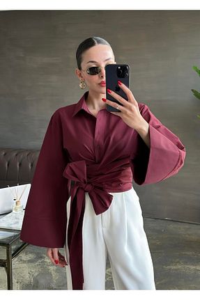 پیراهن زرشکی زنانه Asimetrik FMN Moda - کد 904067101