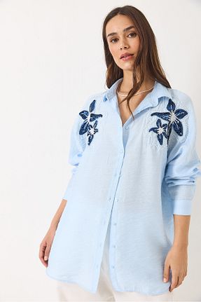 پیراهن آبی زنانه اورسایز Bianco Lucci - کد 922760423