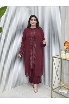 ست بالاتنه و پائین تنه حجاب زرشکی زنانه رگولار GK - کد 922764527