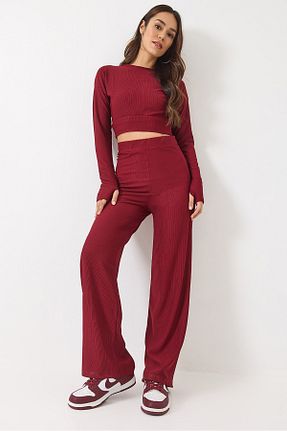ست بالاتنه و پائین تنه زرشکی زنانه بافتنی Bianco Lucci - کد 922771724