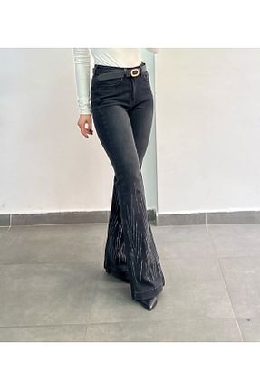 شلوار جین طوسی زنانه پاچه اسپانیولی Birru Butik - کد 922777871
