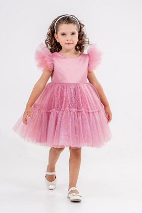 لباس مجلسی و فارغ التحصیلی صورتی بچه گانه توری Eray Kids - کد 923469813