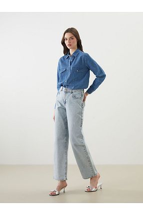 شلوار جین طوسی زنانه پاچه گشاد LC Waikiki - کد 923493010