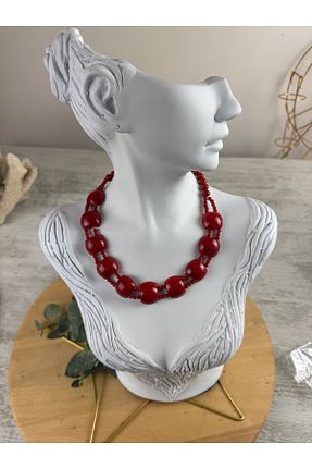گردنبند جواهر زرشکی زنانه سنگ SEDEF TAKI - کد 922887568