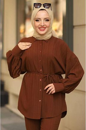 ست بالاتنه و پائین تنه حجاب قهوه ای زنانه اورسایز ECESSAMODAM - کد 922889068