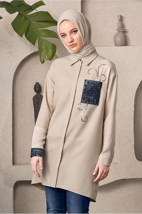 تونیک حجاب بژ زنانه پلی استر Alvina - کد 922907260