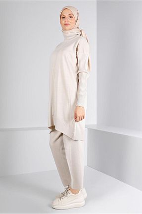 ست بالاتنه و پائین تنه حجاب بژ زنانه رگولار Alvina - کد 794076355