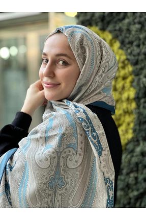شال آبی زنانه ابریشم LAMİRA MİLANO - کد 922953673