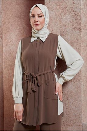 ست بالاتنه و پائین تنه حجاب قهوه ای زنانه رگولار Alvina - کد 828585464