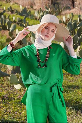 ست بالاتنه و پائین تنه حجاب سبز زنانه رگولار Alvina - کد 818022451