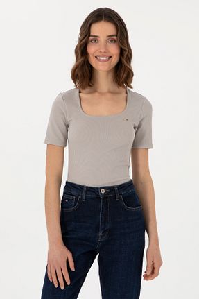 تیشرت طوسی زنانه یقه مربعی U.S. Polo Assn. - کد 922991369