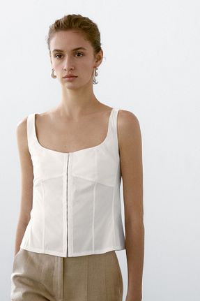 بلوز سفید زنانه اسلیم فیت Massimo Dutti - کد 923700488