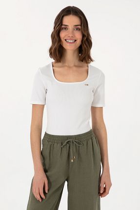 تیشرت سفید زنانه یقه مربعی U.S. Polo Assn. - کد 922991516
