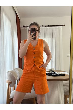 ست بالاتنه و پائین تنه نارنجی زنانه کتان SEYDİ - کد 923226296
