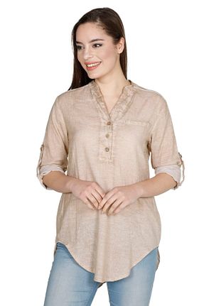 بلوز حجاب قهوه ای زنانه پنبه ای Eliş Şile Bezi - کد 93013965