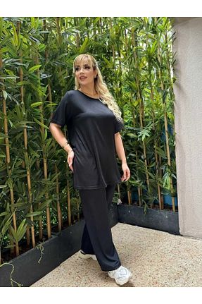 ست بالاتنه و پائین تنه سایز بزرگ مشکی زنانه فاق بلند MODA - کد 924117888