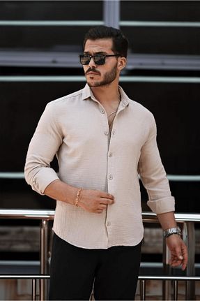 پیراهن بژ مردانه یقه پیراهنی Valiberta - کد 841506619
