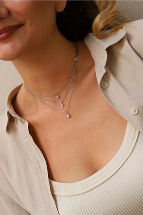 گردنبند طلا سفید زنانه 14 عیار Diamond Line-Gülaylar - کد 639962228