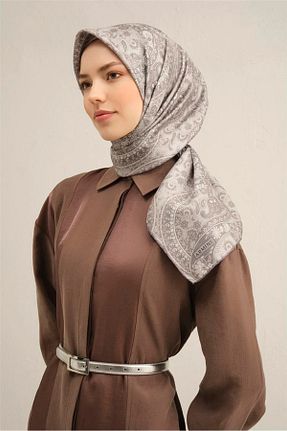 روسری طوسی کرپ ساتن ابریشم Armine - کد 901951107