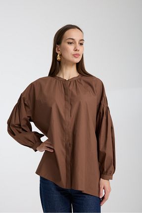 پیراهن قهوه ای زنانه اورسایز edda - کد 923211582