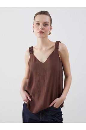 بلوز قهوه ای زنانه بافت دار LC Waikiki - کد 923250875