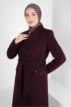 پالتو پشمی حجاب زرشکی زنانه رگولار Alvina - کد 789854241