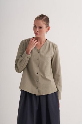 بلوز خاکی زنانه یقه هفت Zesyna - کد 923235640