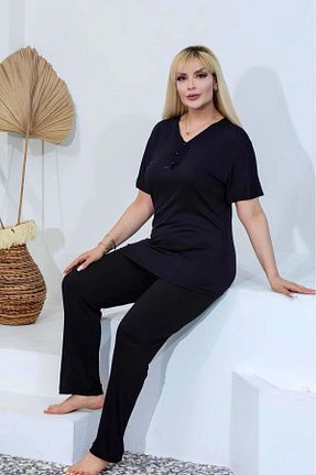 ست لباس راحتی سایز بزرگ مشکی زنانه ساده Meba - کد 804968377
