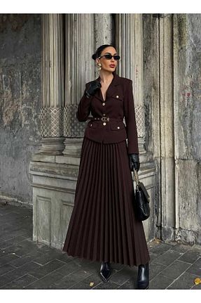 ست بالاتنه و پائین تنه قهوه ای زنانه بافتنی MODA - کد 923213765