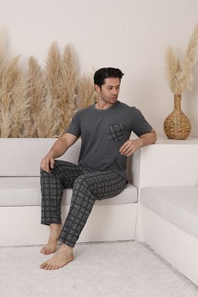 ست لباس راحتی طوسی مردانه %100 پنبه Sude HOMEWEAR - کد 923368236