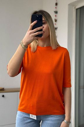 تیشرت نارنجی زنانه یقه دوچرخه KUBOS MODA - کد 923381959