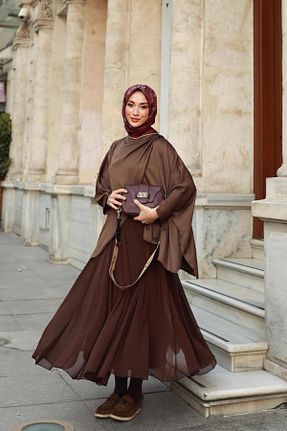 دامن قهوه ای زنانه مخلوط پلی استر KADRİYE BAŞTÜRK - کد 905751723