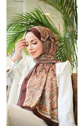 روسری قهوه ای پلی استر efdal şal eşarp - کد 857605945