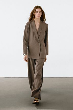 کت بلیزر خاکی زنانه کتان Massimo Dutti - کد 923490394