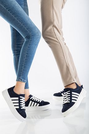 کفش اسنیکر سرمه ای زنانه بند دار MY GROSS SHOES - کد 901596238