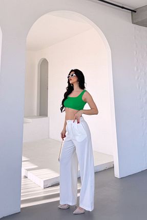 شلوار سفید زنانه پنبه - پلی استر - الاستین Stil Reyonu - کد 923594198