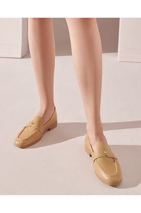 کفش لوفر بژ زنانه چرم خالص Hotiç - کد 901848527