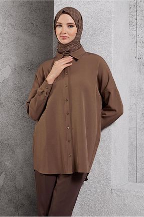 تونیک حجاب قهوه ای زنانه پلی استر Alvina - کد 867940162