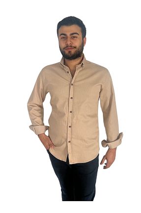 پیراهن بژ مردانه اسلیم OBOYBEYCOLLECTİON - کد 923629786