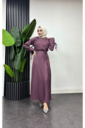 ست بالاتنه و پائین تنه حجاب بنفش زنانه 3/4 Boy ışık tesettur - کد 899417692