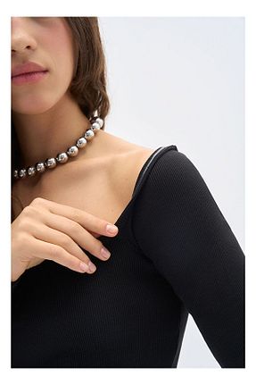 بلوز مشکی زنانه یقه مربعی Wear Three Points - کد 924325186