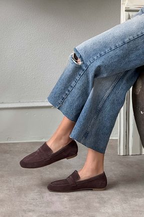 بابت قهوه ای زنانه چرم خالص NİŞANTAŞI SHOES - کد 922353110