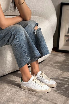 کفش اسنیکر سبز زنانه بند دار NİŞANTAŞI SHOES - کد 922428272