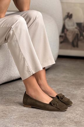 بابت خاکی زنانه چرم خالص NİŞANTAŞI SHOES - کد 923531178